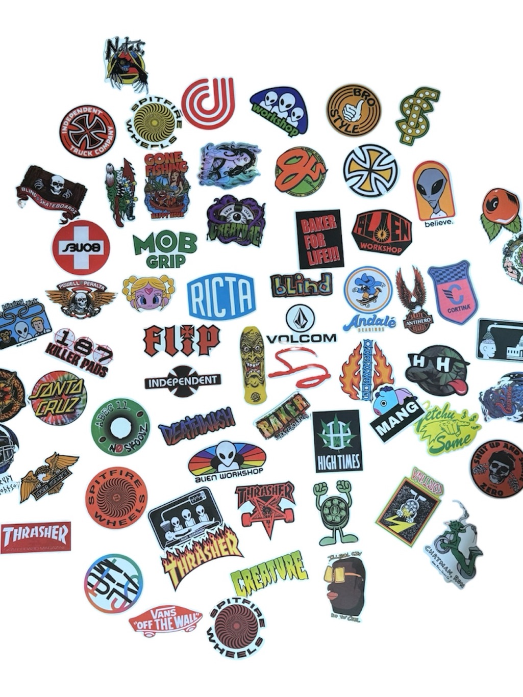 65 Assorted Skate Brand Sticker Pack  Multicolor